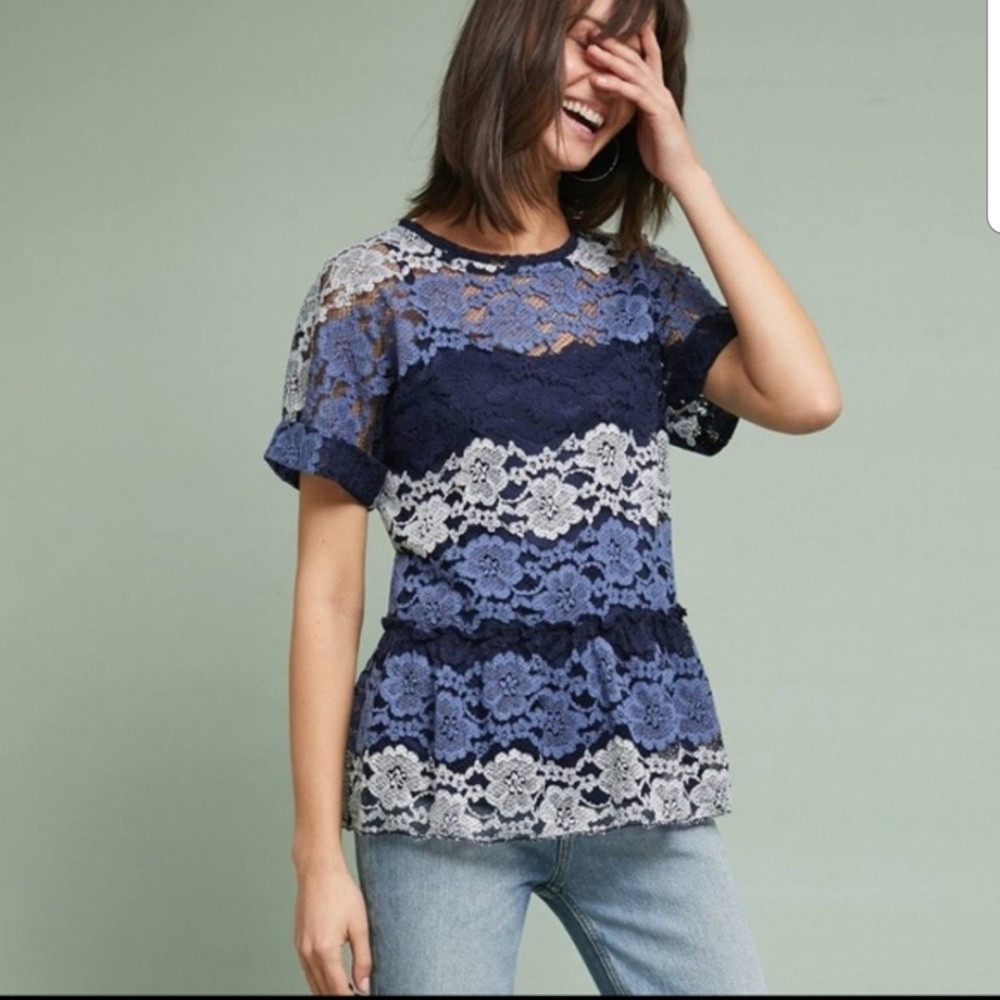 Eva Franco blue lace peplum top